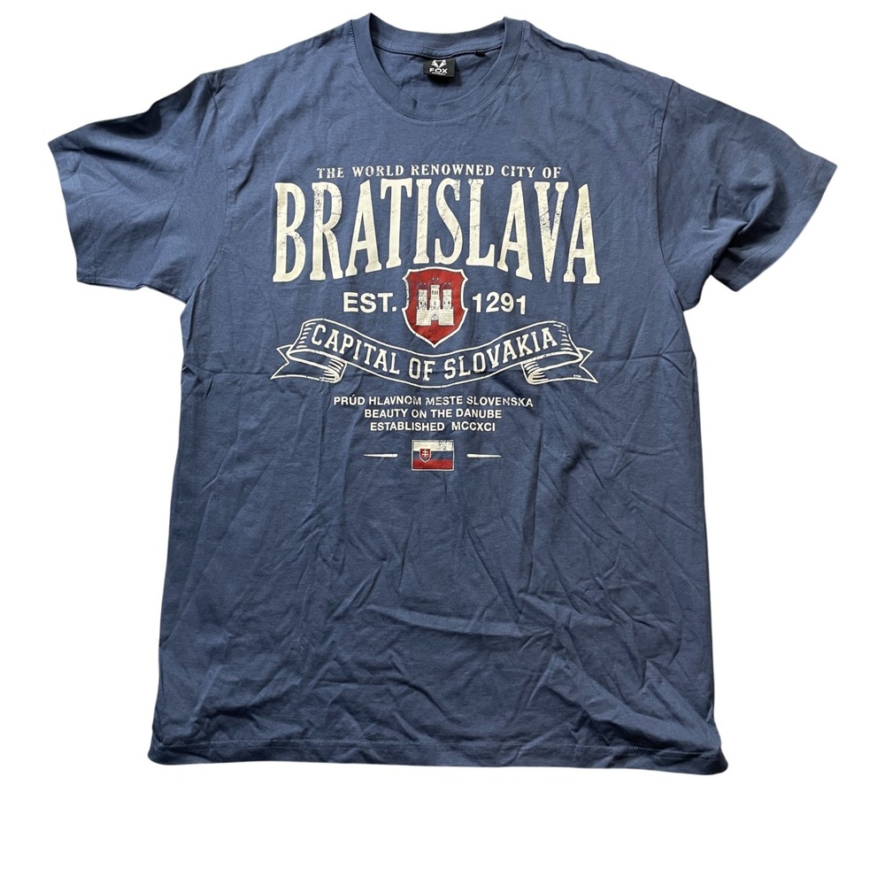 Fox Large Blue T Shirt Short Sleeve 100% Cotton Bratislava Slovakia